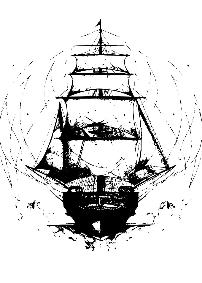 Black and White Ship Illustration