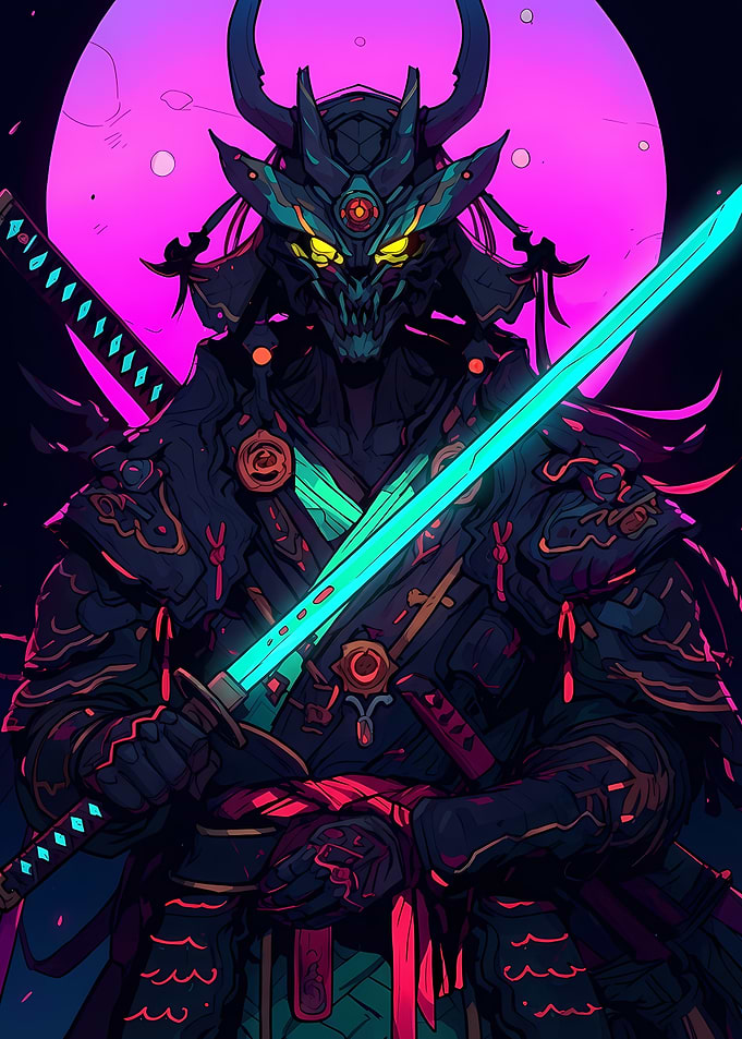 Cyberpunk Samurai with Glowing Katana