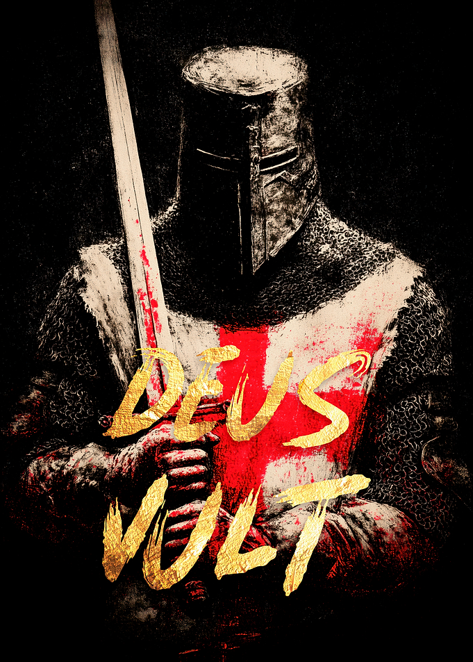 Crusader Knight with Sword and Deus Vult
