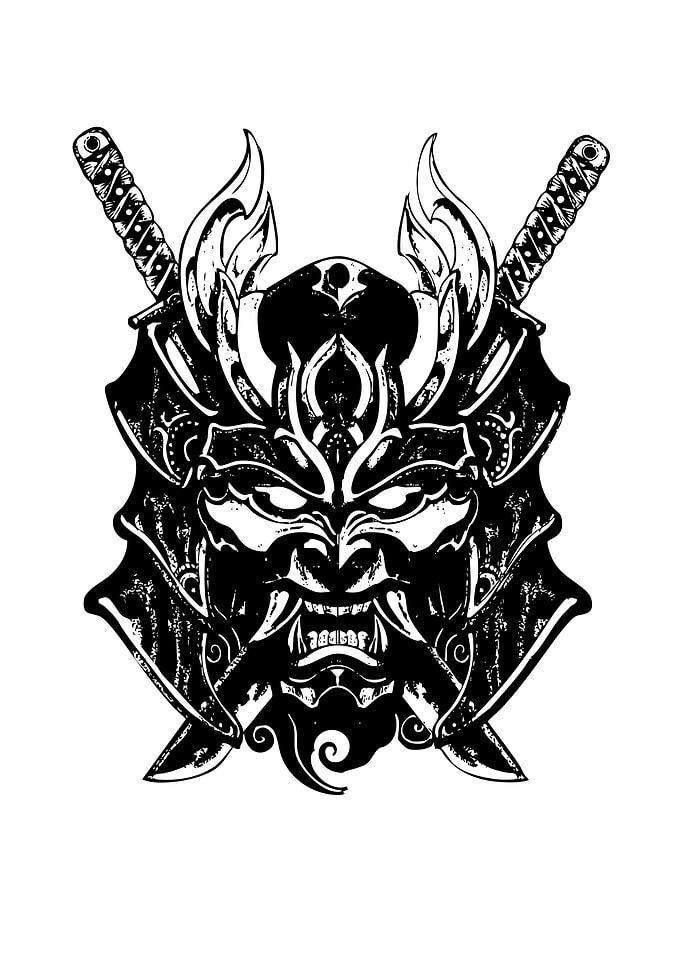 Black and White Oni Mask Illustration