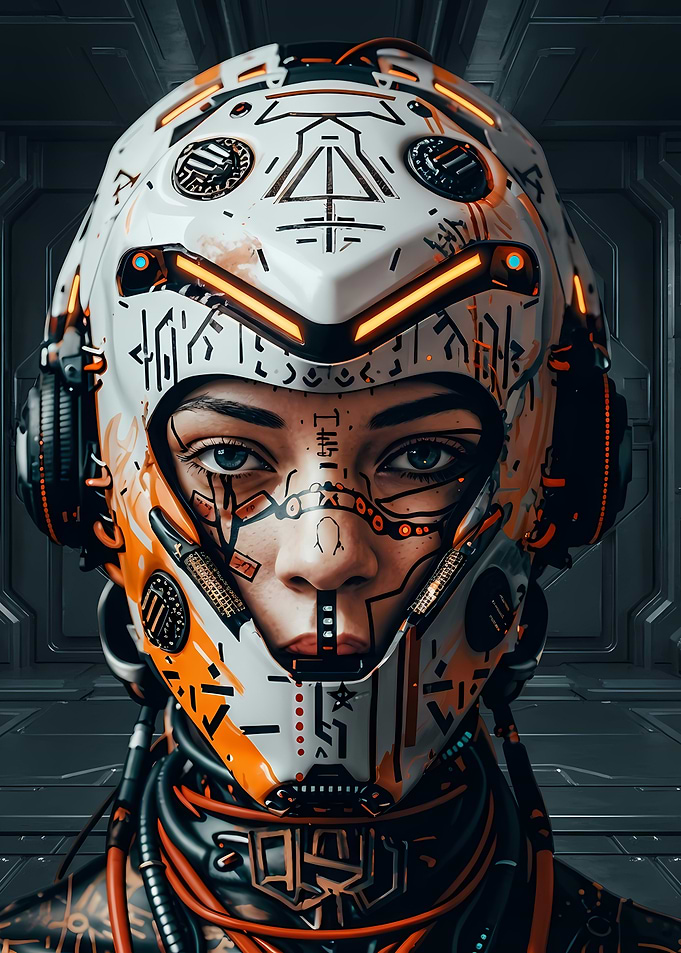 Cyberpunk Woman Portrait with Futuristic Helmet