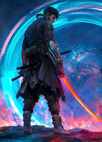 Cyberpunk Warrior with Glowing Sword