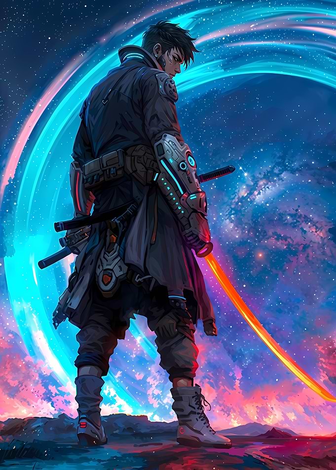 Cyberpunk Warrior with Glowing Sword