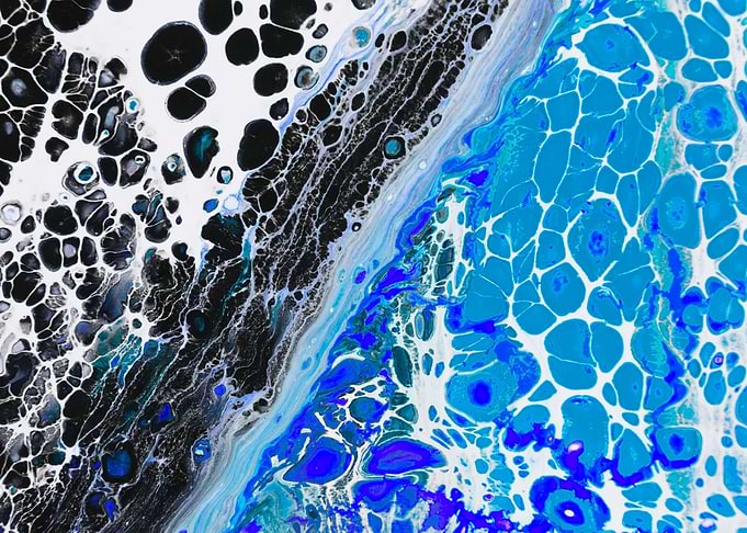 Abstract Blue, Black, and White Fluid Art
