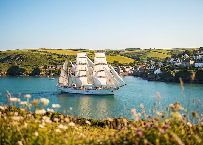 Tall Ship Sailing in Coastal Waters