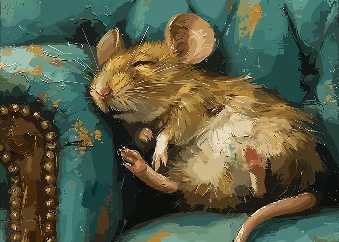 Sleeping Mouse Art Print, Cozy Animal Painting Poster, Cute Nursery Wall Decor