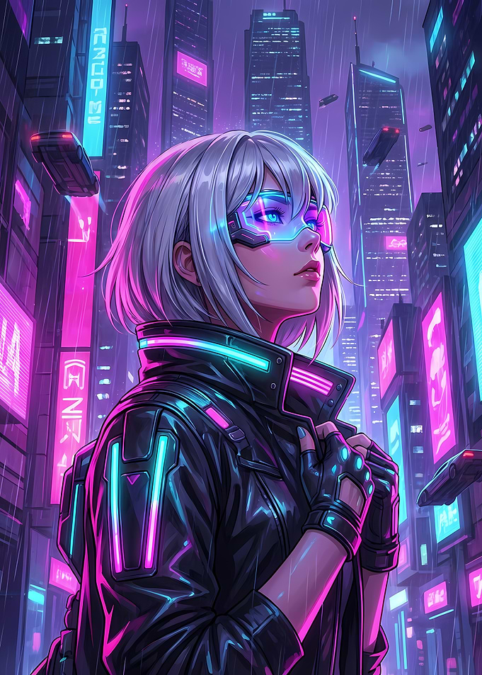 Cyberpunk Girl in Neon Cityscape