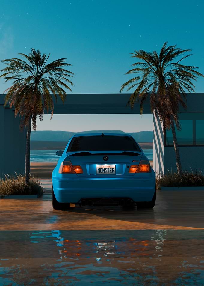 Blue BMW M3 by the Beach House