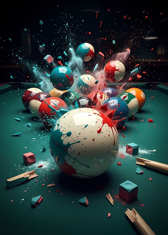 Exploding Billiard Balls on Pool Table