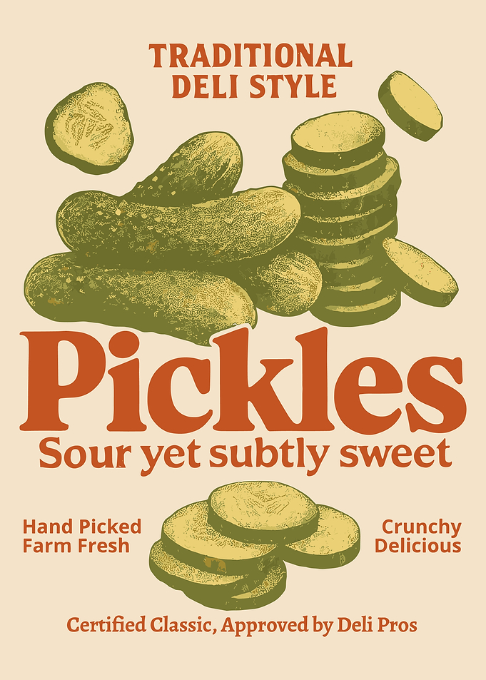 Traditional Deli Pickles Poster, Vintage Kitchen Wall Art, Farm Fresh Pickle Print