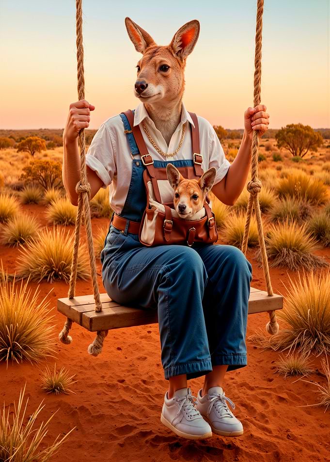 Kangaroo on Swing with baby