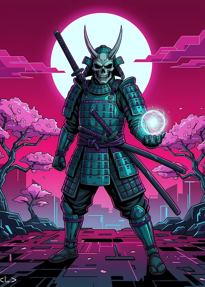 Cyberpunk Samurai Skull Warrior
