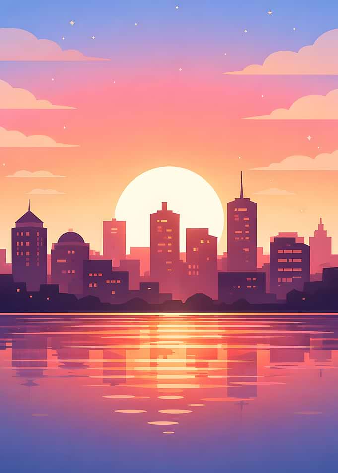 Cityscape Sunset Reflection