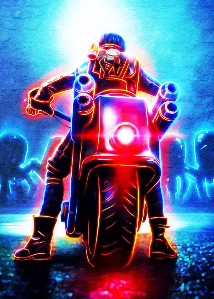 Neon Rider on Futuristic Motorcycle