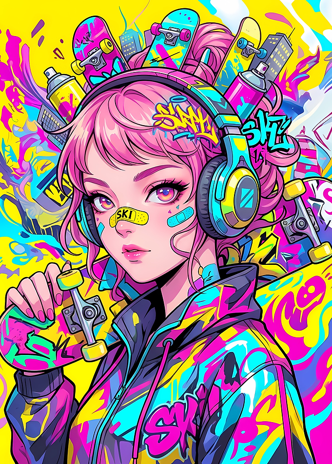 Skater Girl with Graffiti Style