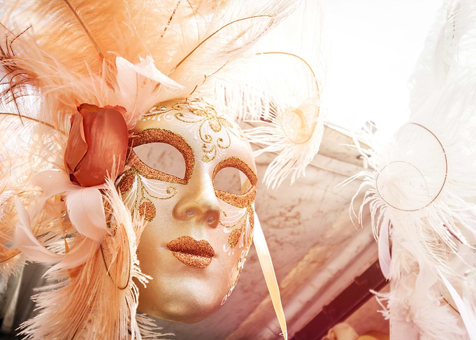 Venetian Mask with Feathers and Rose