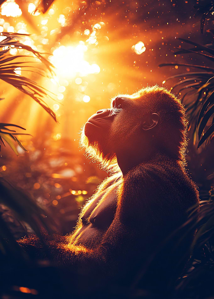 Gorilla Gazing at Sunlight in Jungle