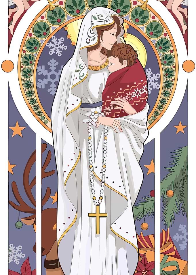 Christmas Madonna and Child Illustration