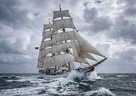 Tall Ship Sailing on Choppy Seas