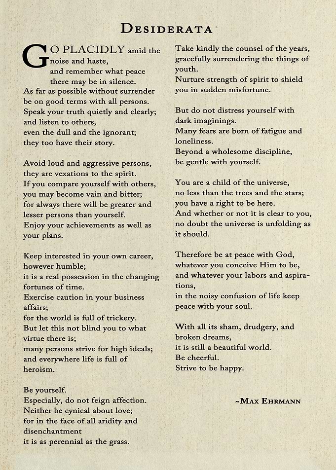 Desiderata Poem by Max Ehrmann