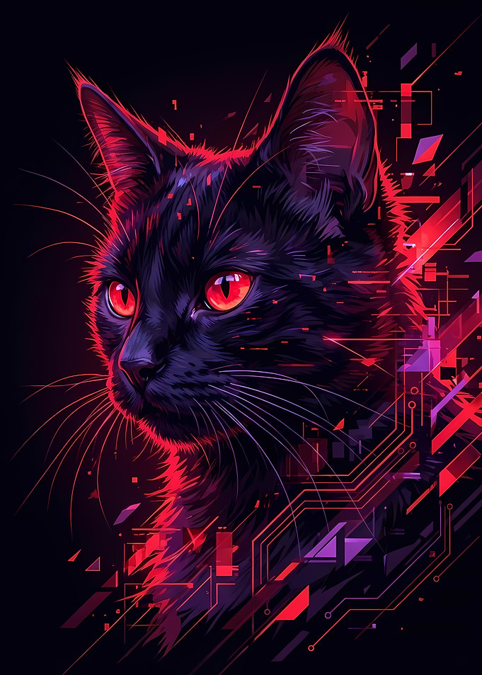 Cyberpunk Cat with Red Eyes