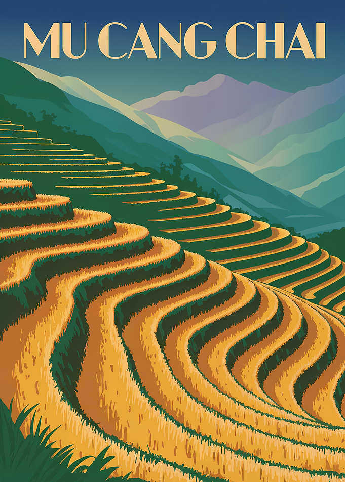 Mu Cang Chai Rice Terraces Illustration