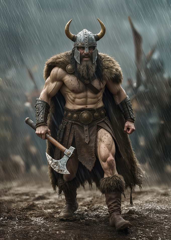 Viking Warrior in the Rain