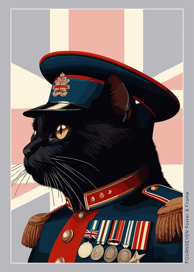 Black cat british officer portrait poster.