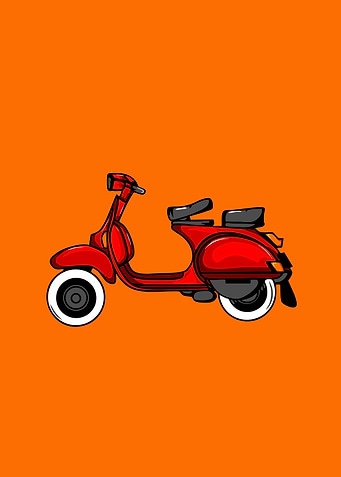 Red Scooter Illustration on Orange Background