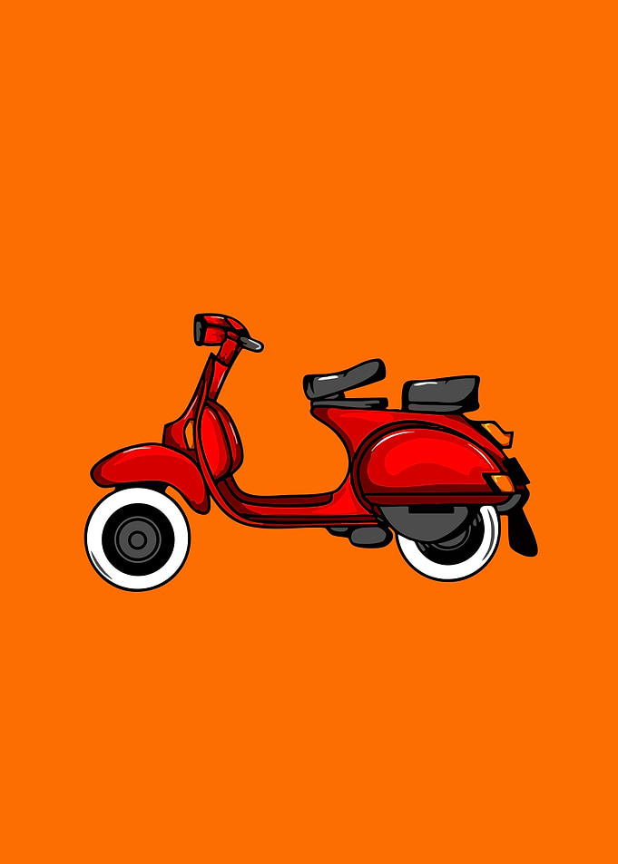 Red Scooter Illustration on Orange Background