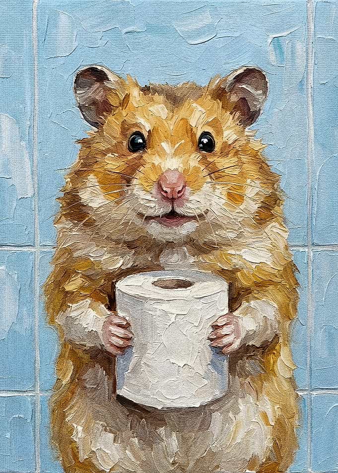Hamster Holding Toilet Paper Roll Painting