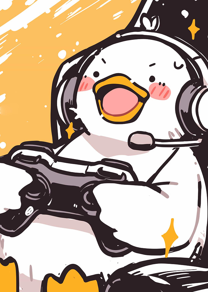 Cartoon Penguin Gamer with Headset