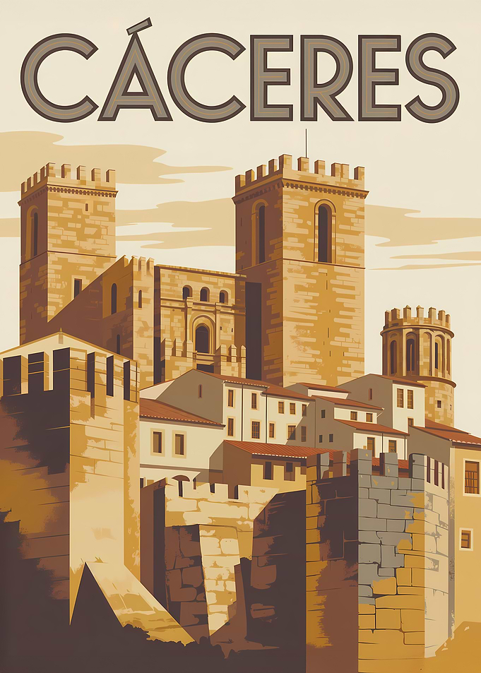 Cáceres Vintage Travel Poster