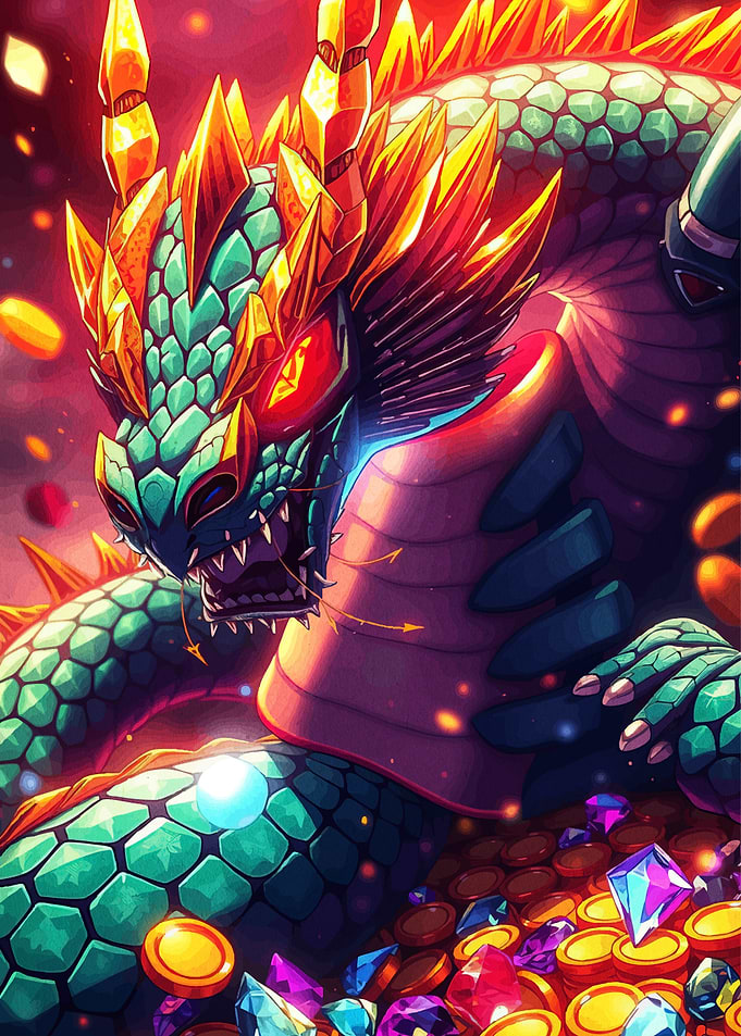Dragon hoarding treasure, fantasy art