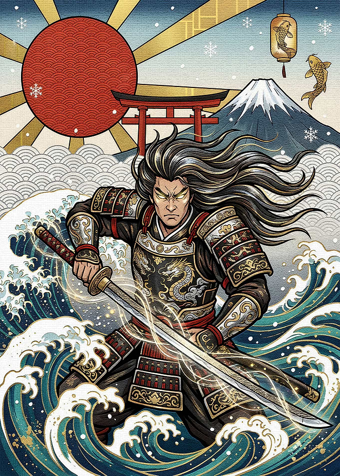 Samurai Warrior in Japanese Landscape