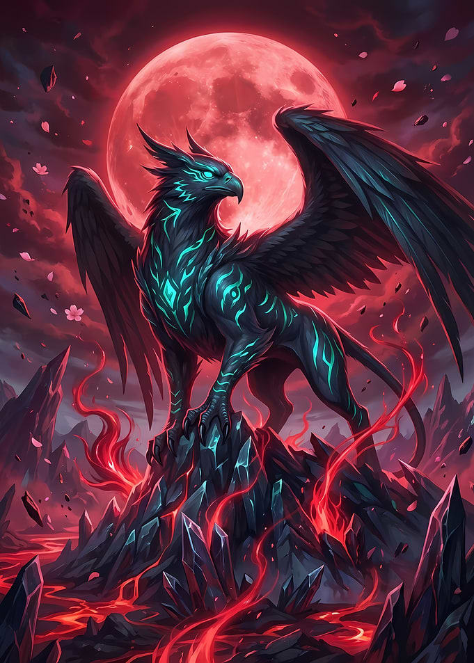 Majestic Griffin Under a Red Moon
