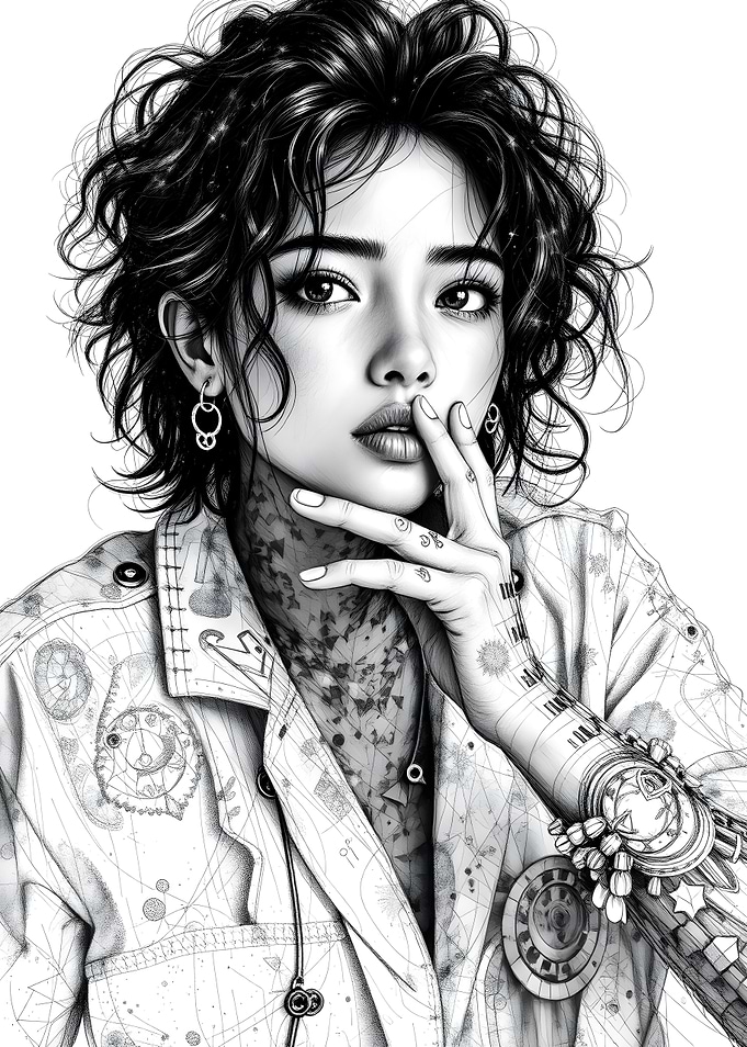 Monochrome Portrait of a Woman with Tattoos