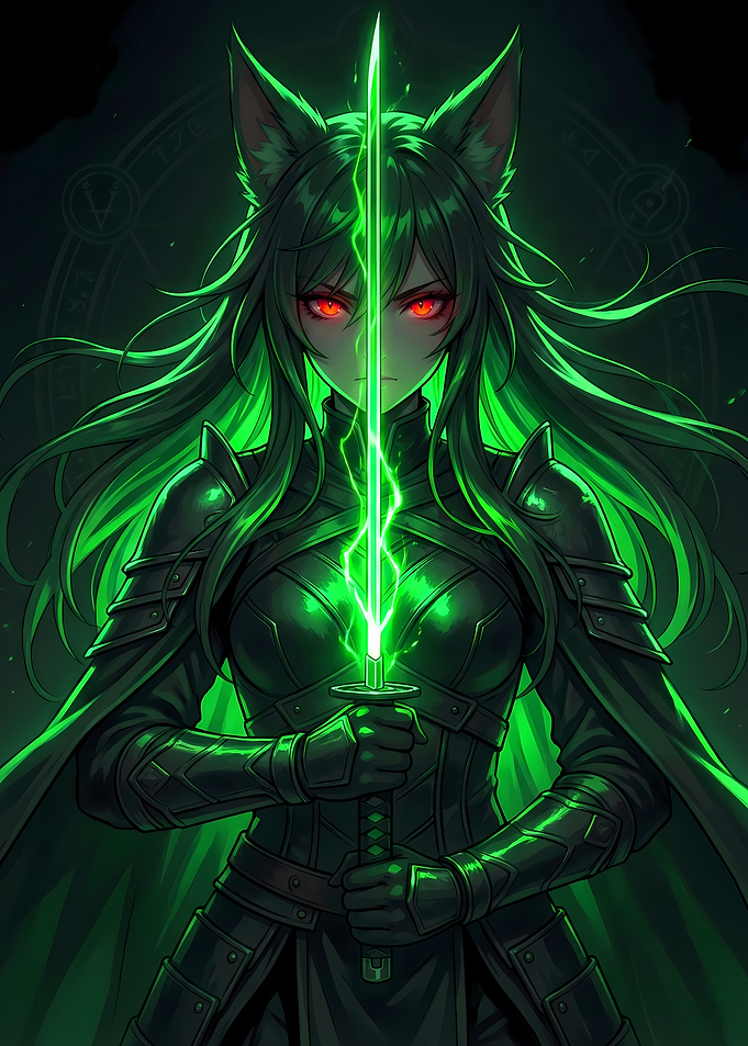 Anime Fox Girl with Glowing Sword
