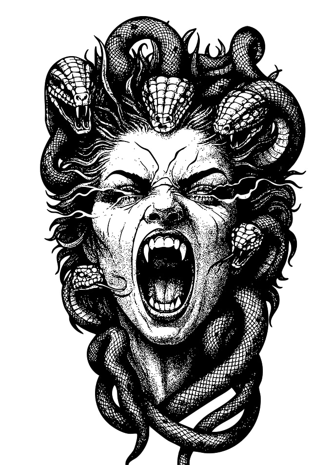 Medusa Portrait Black and White