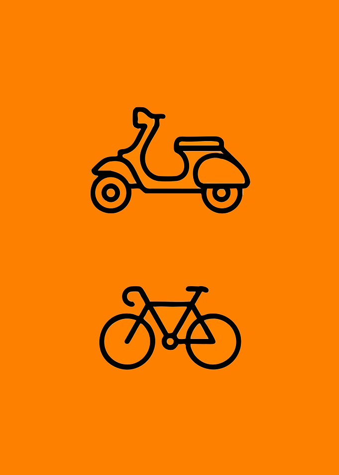 Scooter and Bicycle Icon on Orange