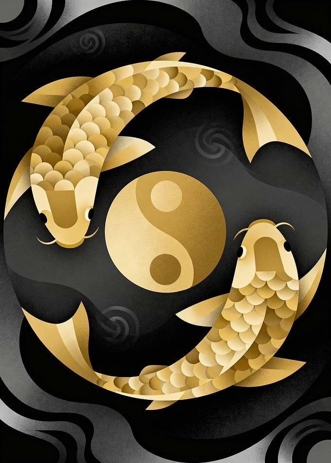 Golden Koi Yin Yang Illustration