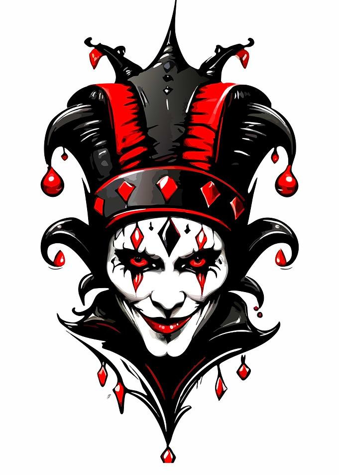 Creepy Jester Face with Red and Black