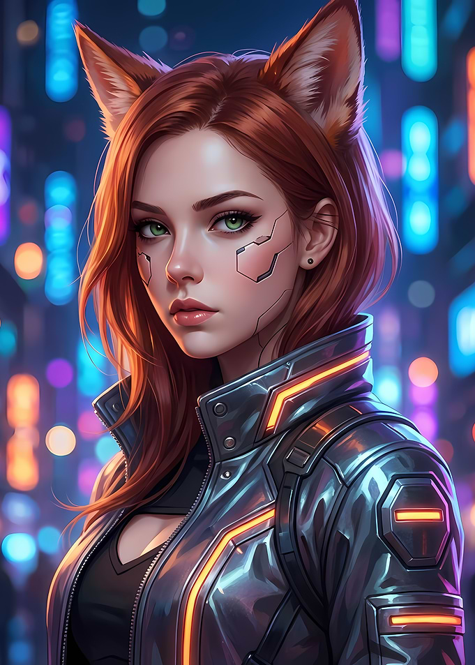 Cyberpunk Fox Girl Portrait