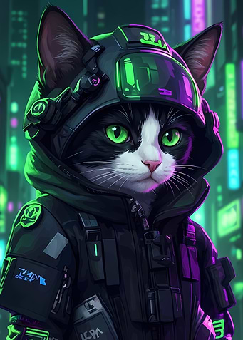 Cyberpunk Cat Soldier Portrait