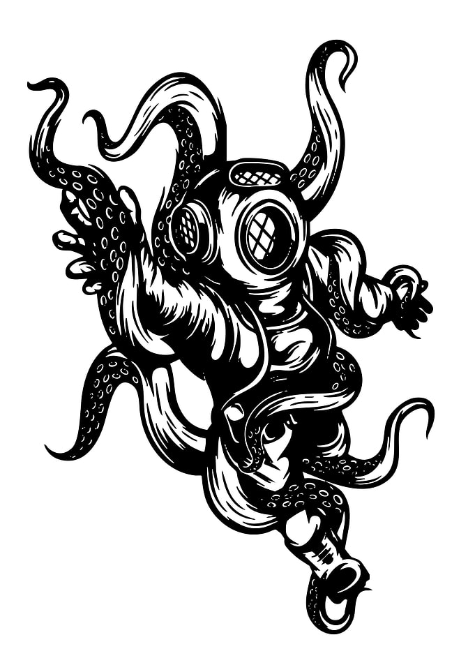 Octopus in Diving Suit Illustration