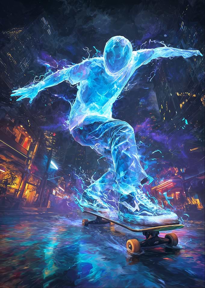 Electric Skateboarder in Cityscape