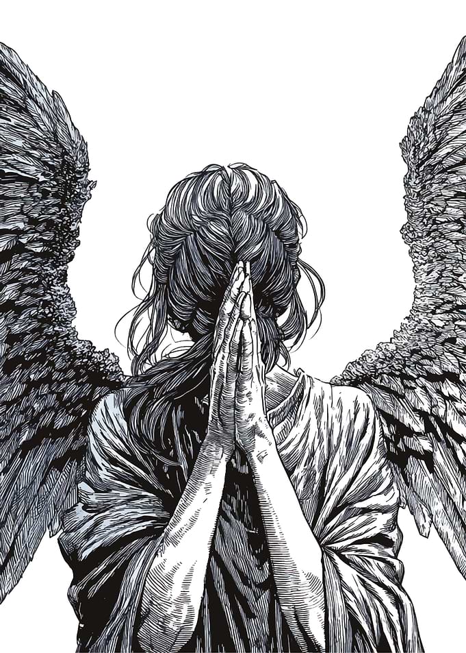 Praying Angel with Wings Illustration