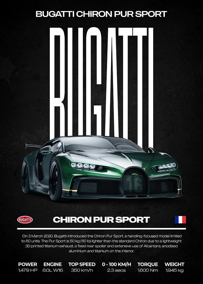 Bugatti Chiron Pur Sport Car Poster
