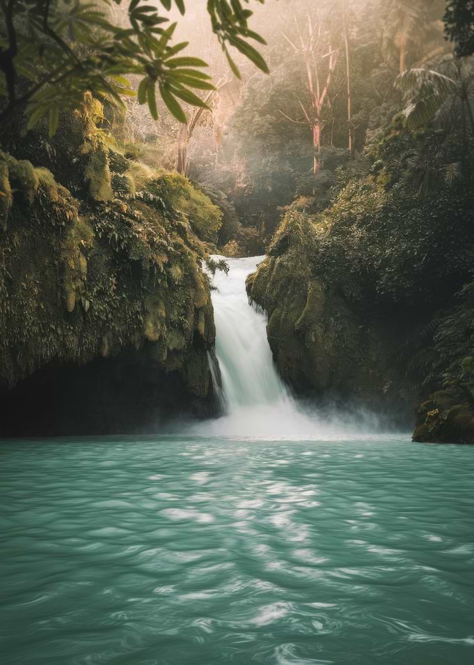 Lush Waterfall and Turquoise Pool