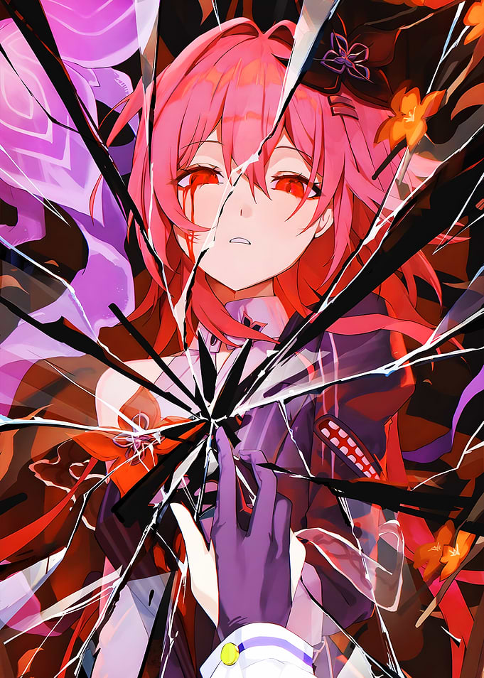 Anime Girl with Broken Glass Effect
